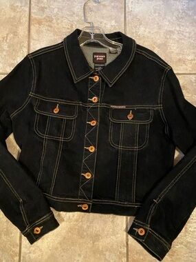 Parasuco 1999 Black Denim Jacket with Tan Contrast Stitching